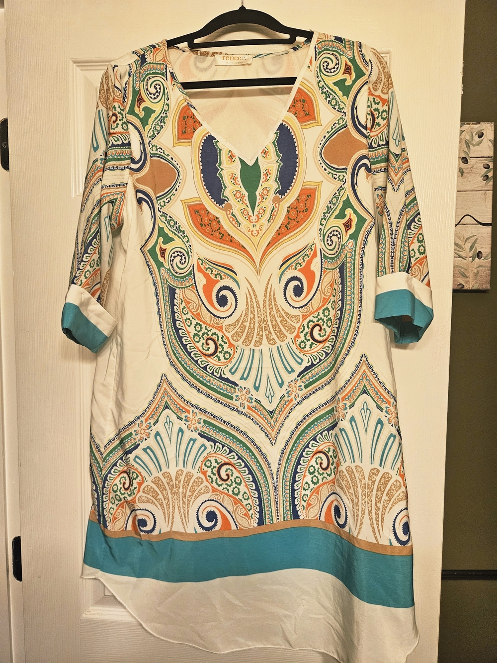 White Multicolor Paisley V-Neck Midi Dress